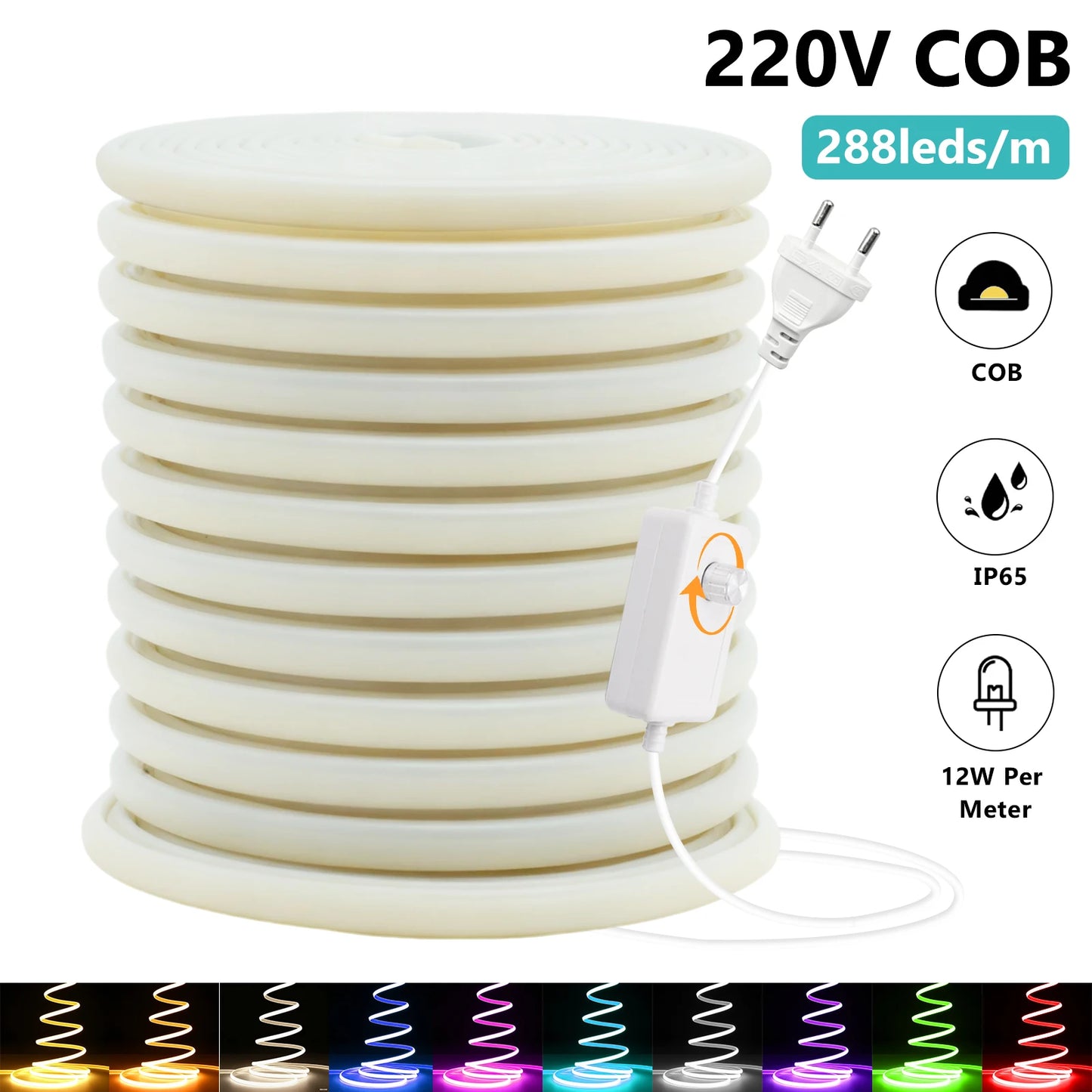 220V COB LED Light Strip IP65 Waterproof Ribbon Tape