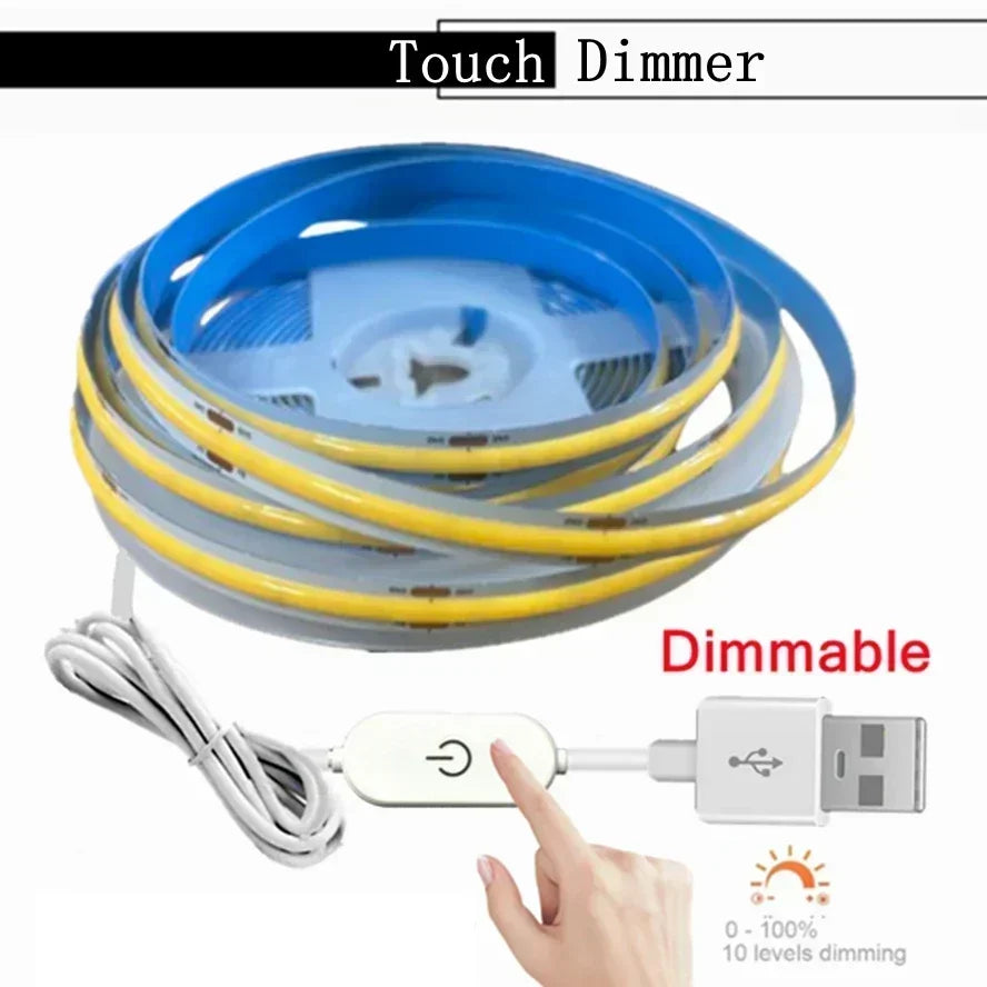 Dimmable 5V USB 5m COB LED Strip Light with Hand Scan Dimmable Touch Sensor