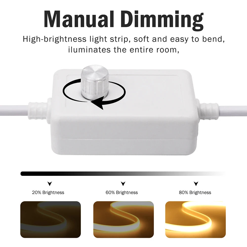 220V Dimmable COB LED Neon Strip Light Dimmer Switch Plug