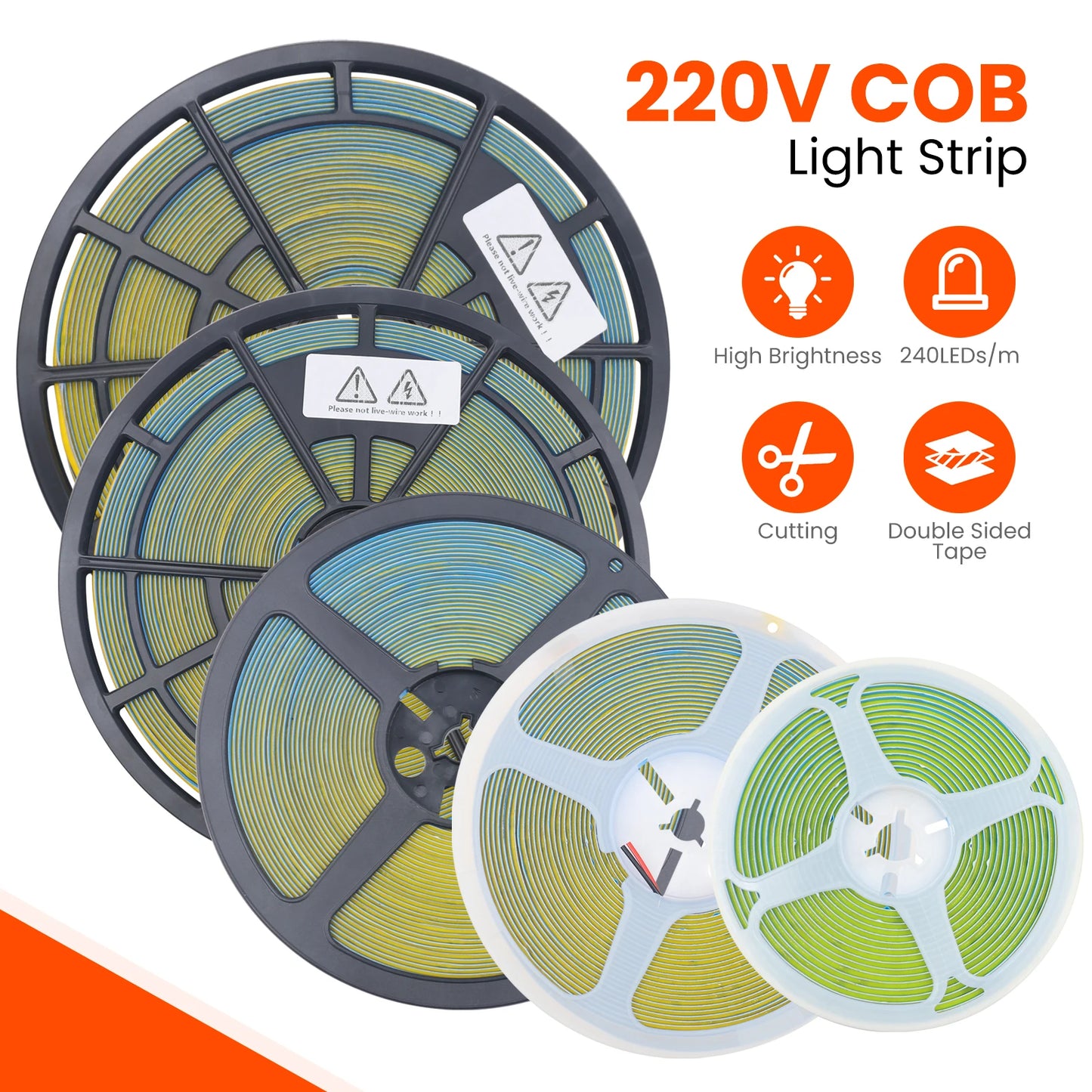 AC 220V COB Strip 240Leds/ Flexible Ribbon LED Light
