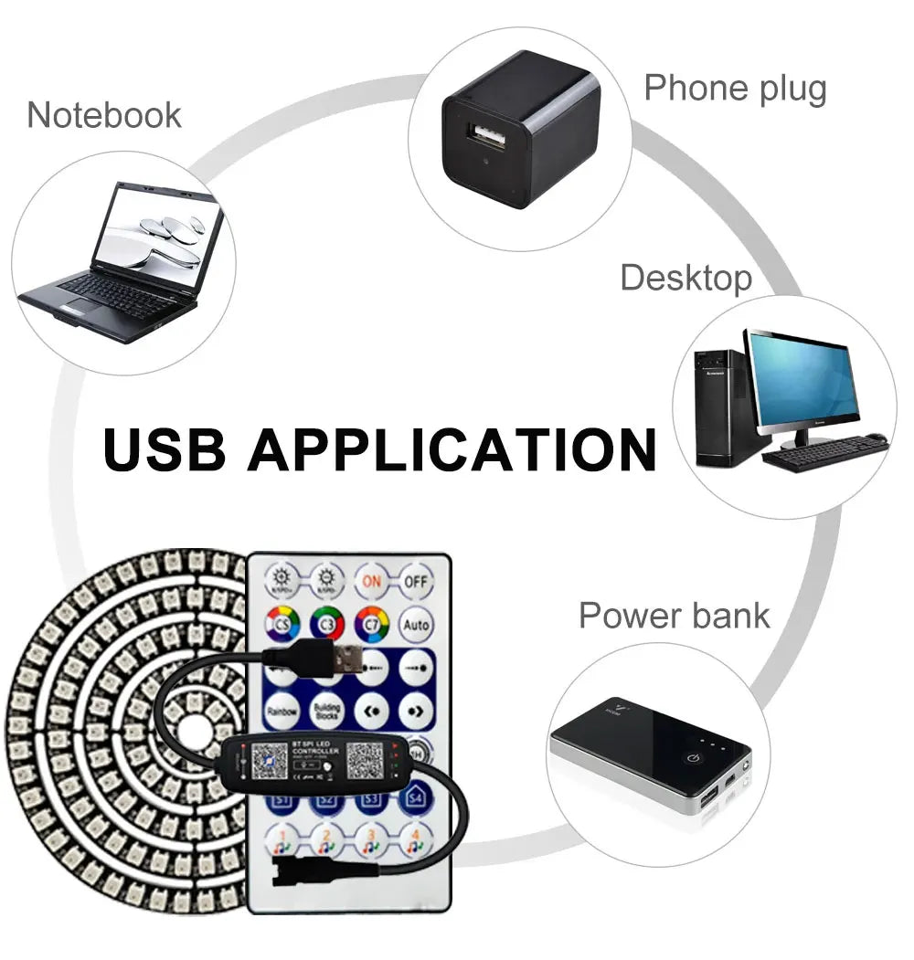 USB RGB Led Ring WS2812B With 28Keys BT Music Controlle