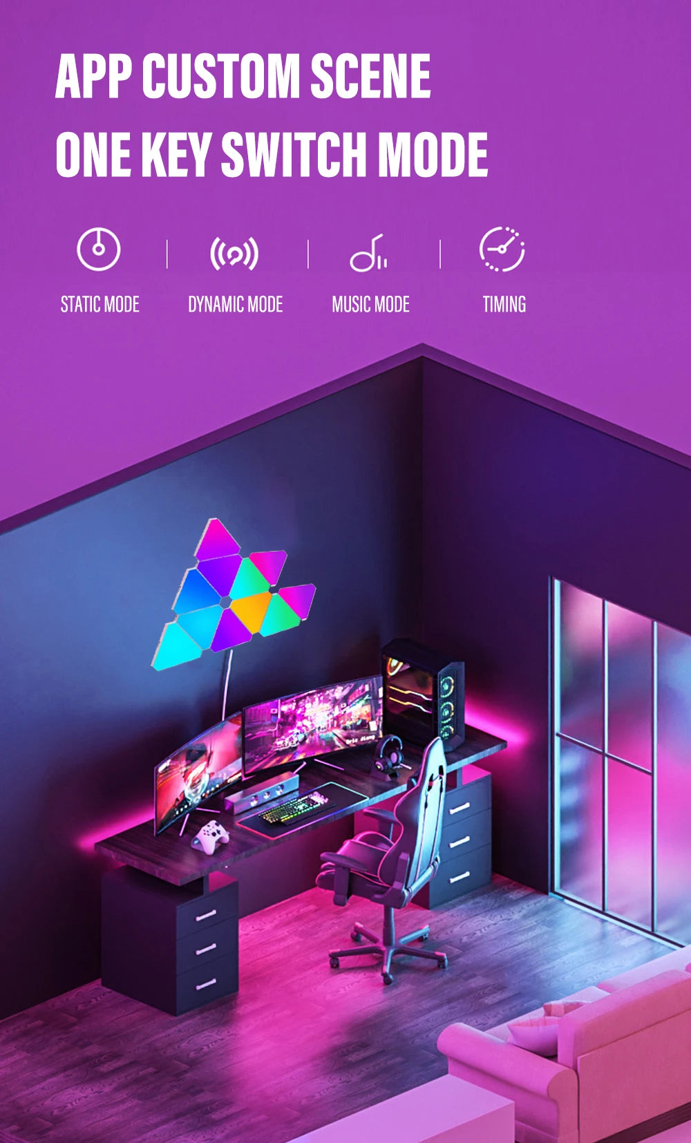 LED smart WIFI triangle wall light RGB indoor atmosphere light APP