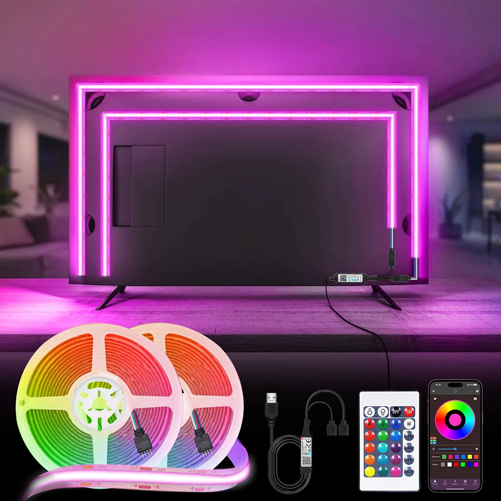 DC 5V USB RGB COB Light Strip 576LED/M Bluetooth APP 3key Controller