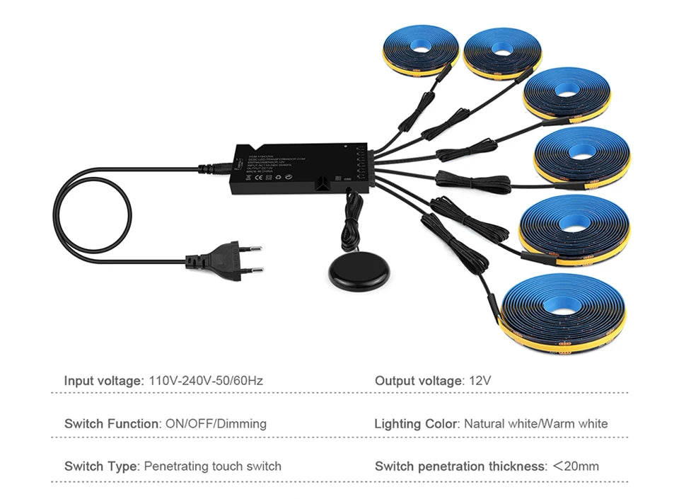 Touch Dimmable Black PCB LED Strip Light COB Tape