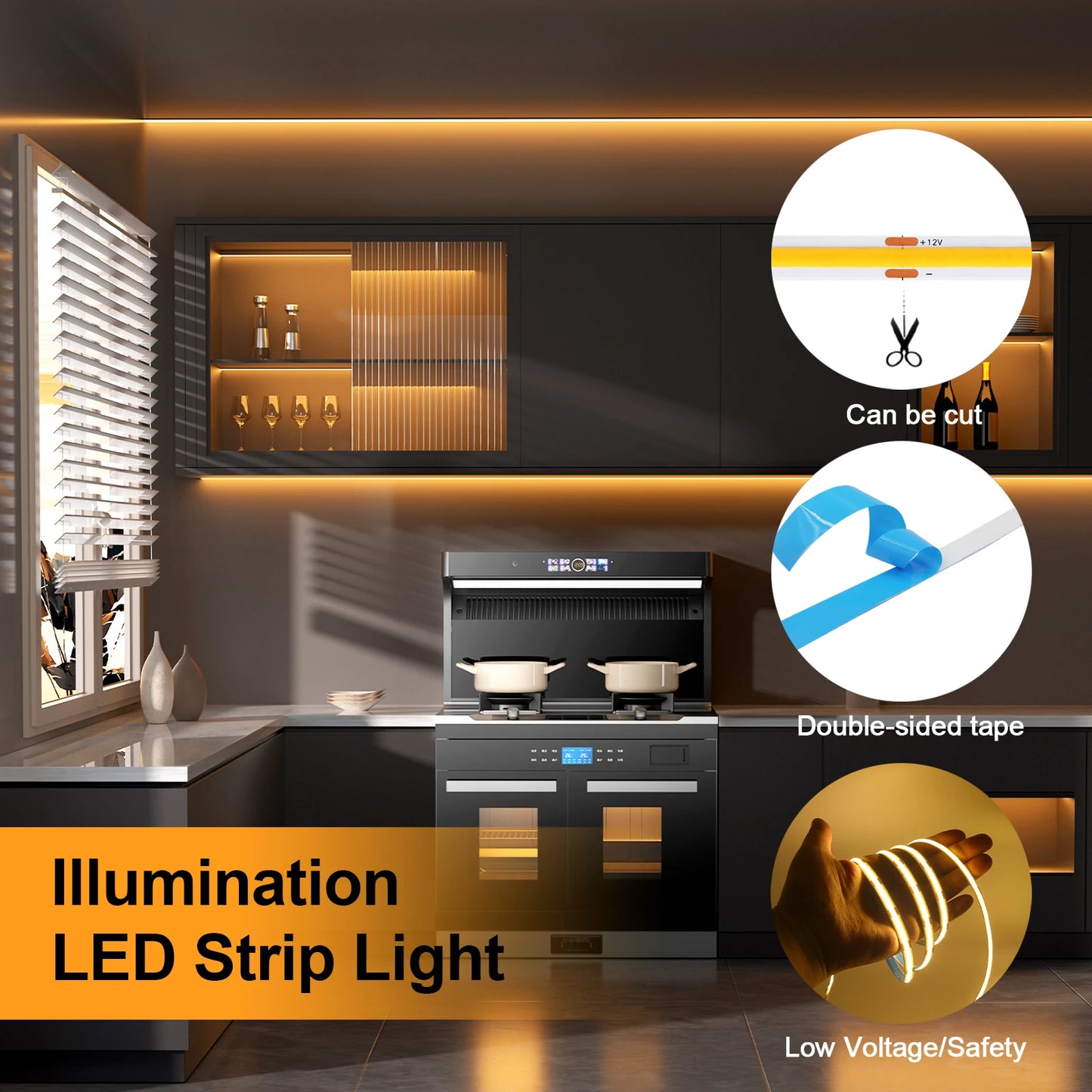 3mm 5mm 8mm COB LED Strip Light 5V 12V 320LEDs/m High Density