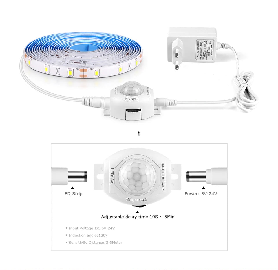 Waterproof 2835 LED Strip with 110V 220V to 12V EU US Power Adapter