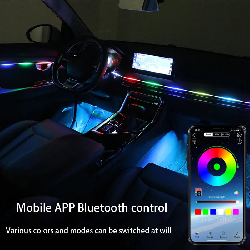 18 in 1 Car Ambient Light 64 Color Acrylic Strips App Control