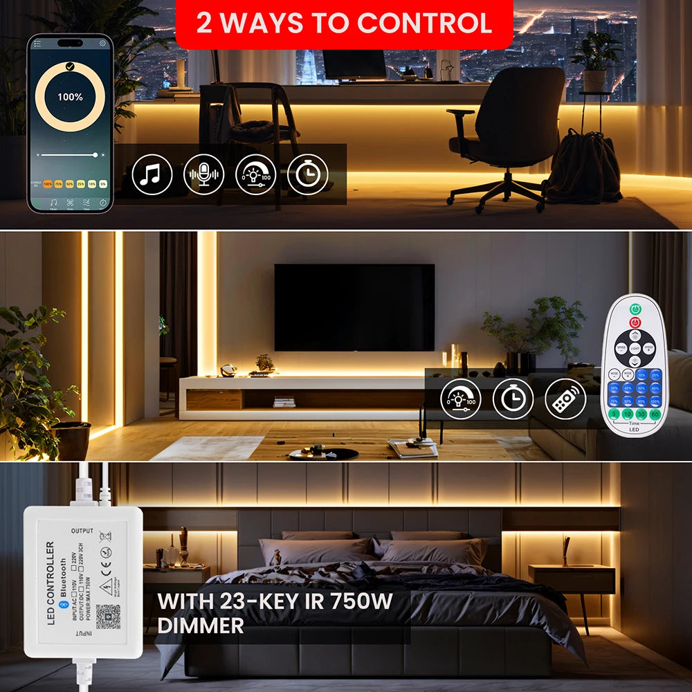 220V Dimmable COB LED Strip Light WIFI Bluetooth Wall Touch