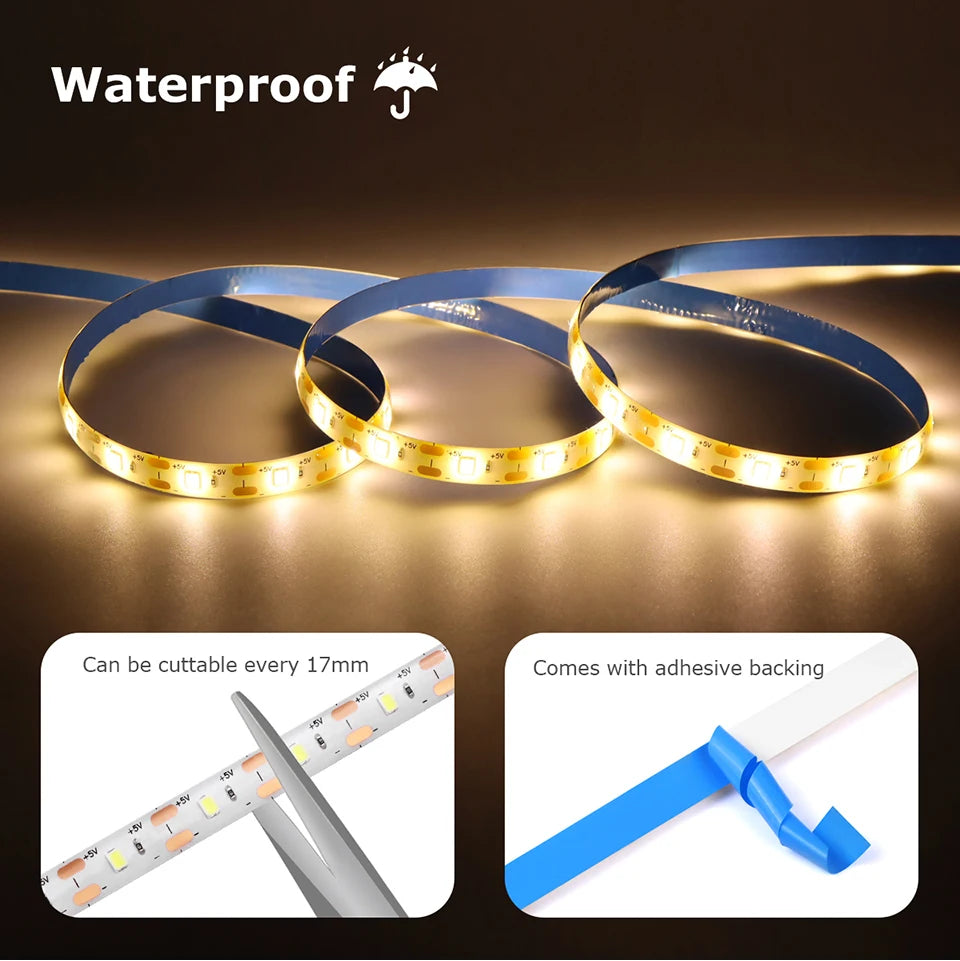 Wireless PIR Motion Sensor 5V USB LED Strip Light Flexible LED Tape