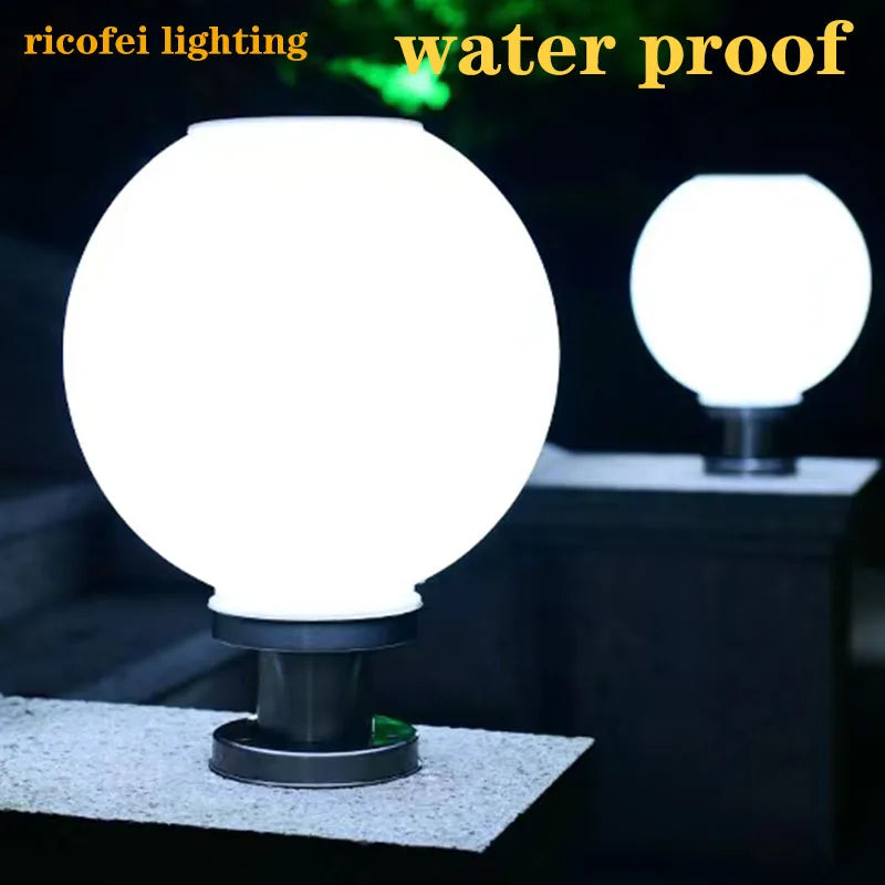 LED Round Ball Stainless Steel Solar Post Lamp Outdoor
