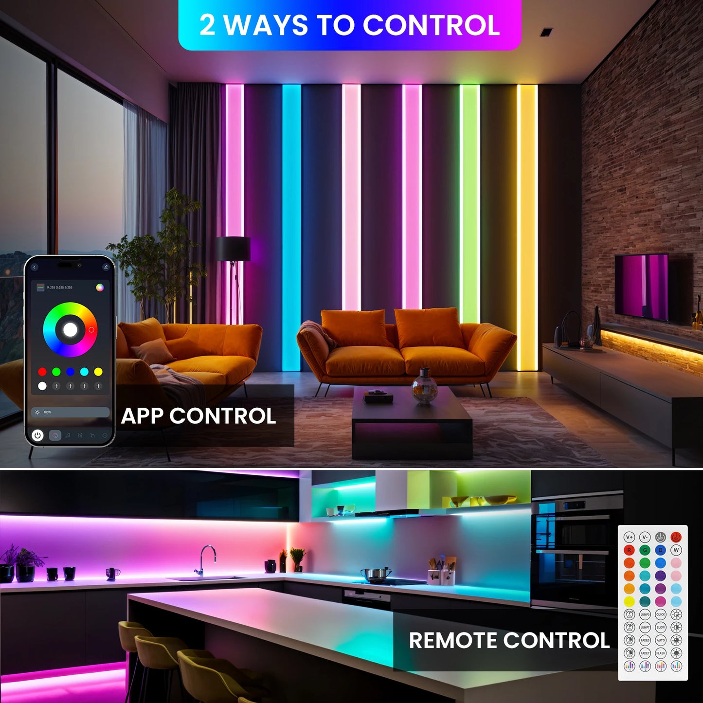 5V RGB Neon Strip Light 1M 2M 3M 3AA Battery Box