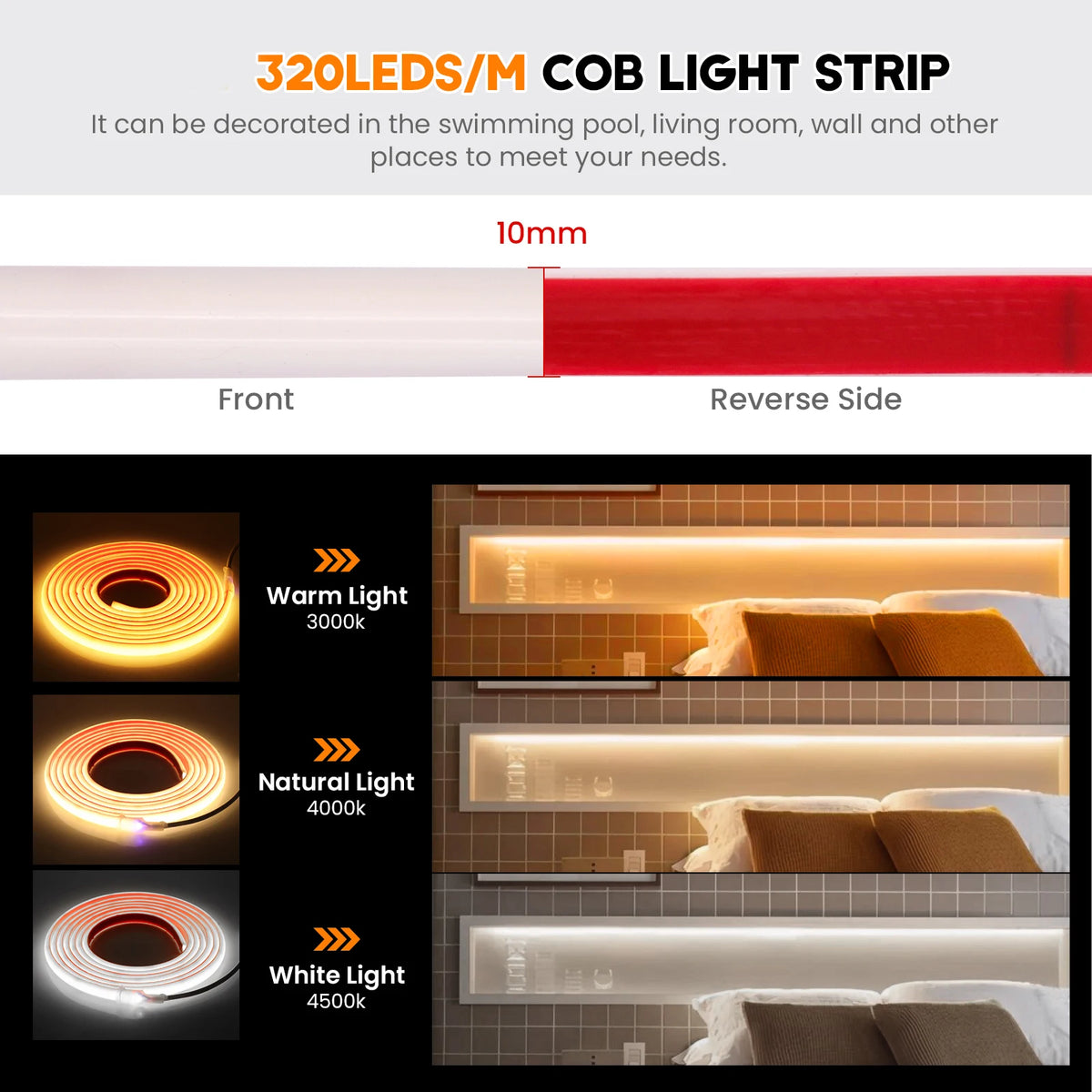 IP68 Waterproof COB Neon Strip 320Leds/ Outdoor Garden Decor