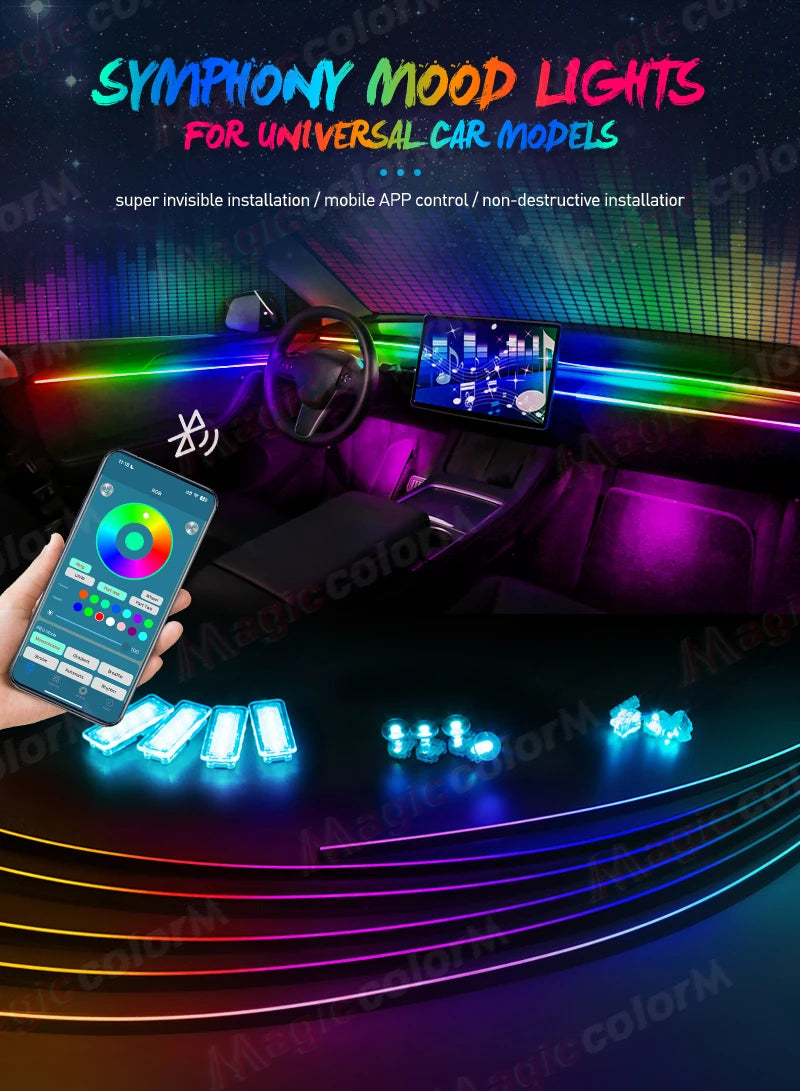 18 in 1 Led Car Ambient Lights 213 64 Color RGB Symphony
