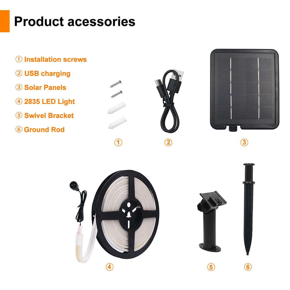 LED Neon Light Strip Solar 24V Waterproof 8 Modes 320LED