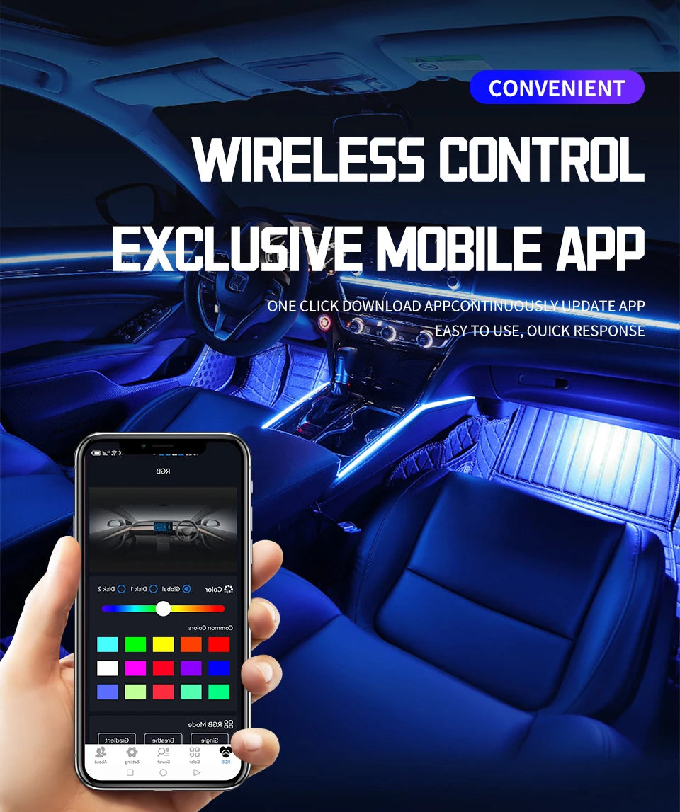 Led Car Ambient Lights RGB 213 64 Color Acrylic Strips