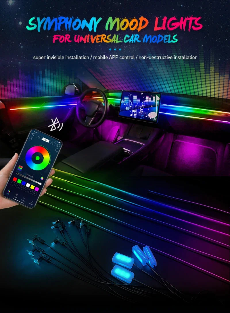 22 In 1 Car Ambient Lights RGB 64 Color Universal LED Strip