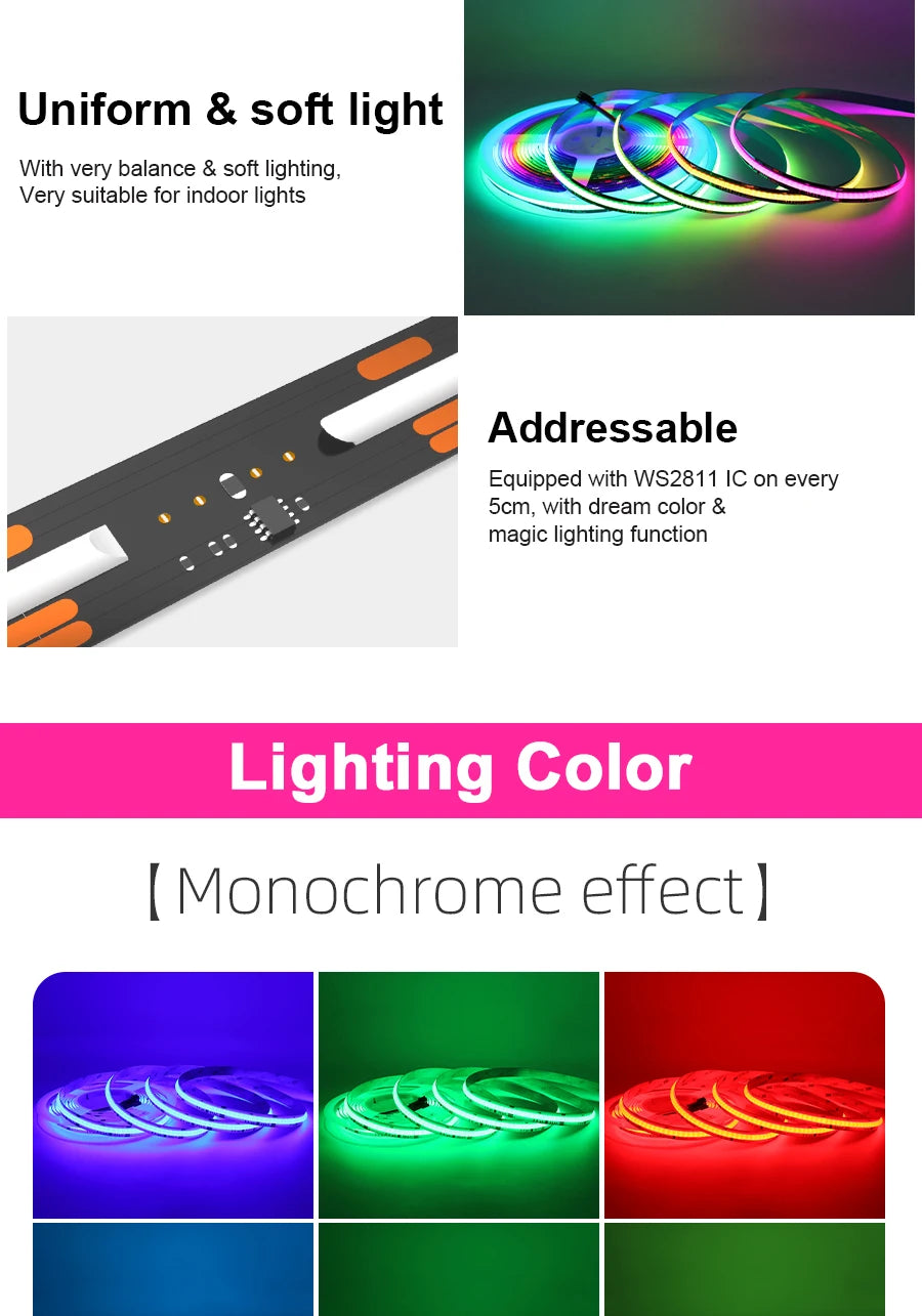 Tuya Wifi RGB-IC COB LED Strip Dream RGB Color Smart Life