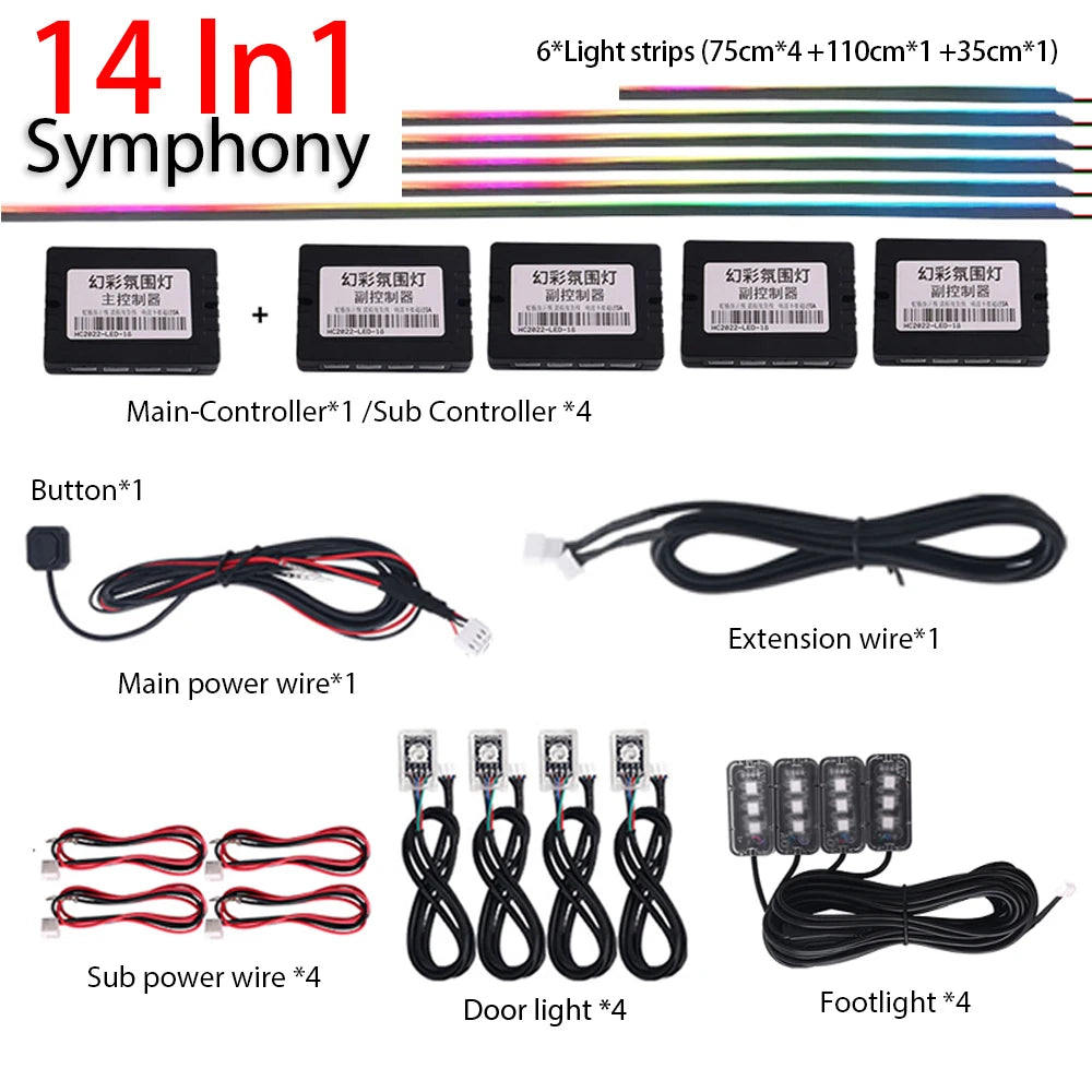 18 in 1 Newest Hidden Car LED Ambient Light Smoke