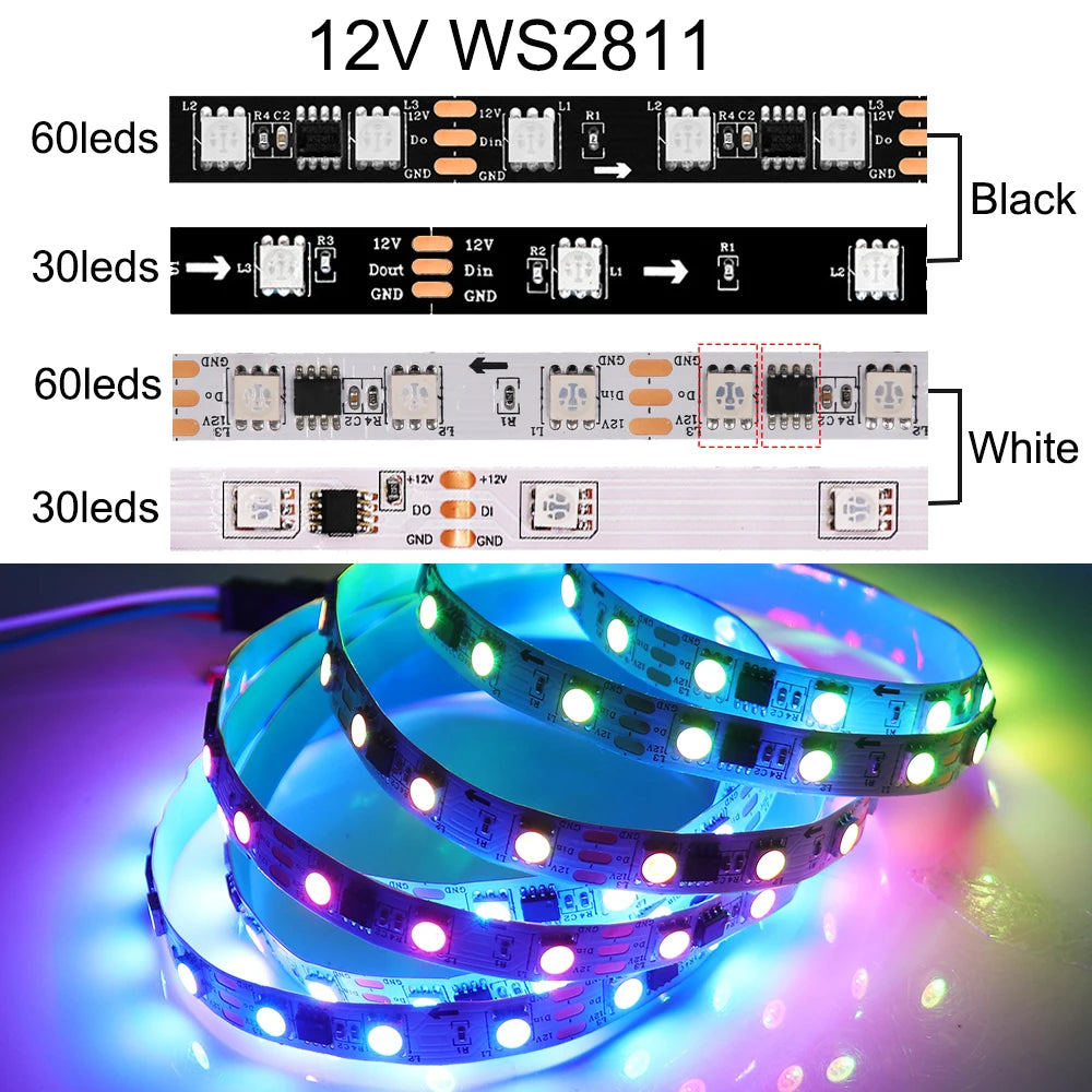 WS2811 WS2812B 5050 RGB LED Strip Light 30/60LEDs/m Smart