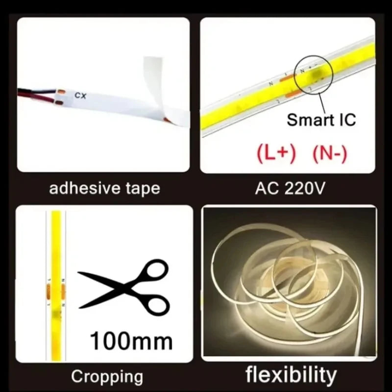 Flexible Tape Lights Dimmable COB LED Strip Light Smart