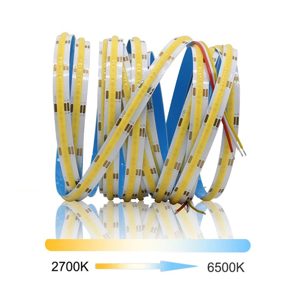 DC CCT COB LED 12V 24V Strip Light RA90 Dimmable 2700K To 6500K