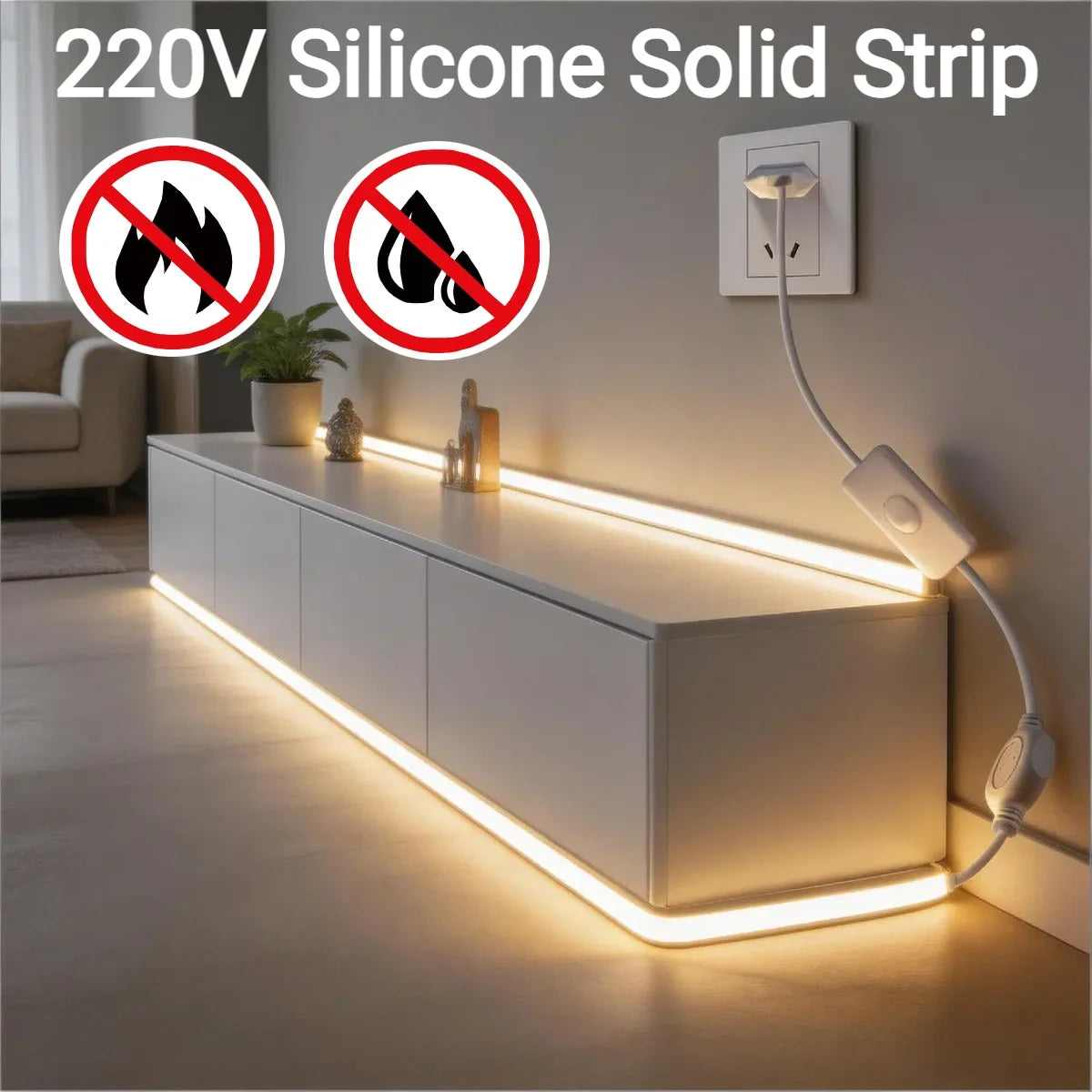 1-30M Flexible Solid Silicone COB LED Strip 220V for Home Ambience Decor