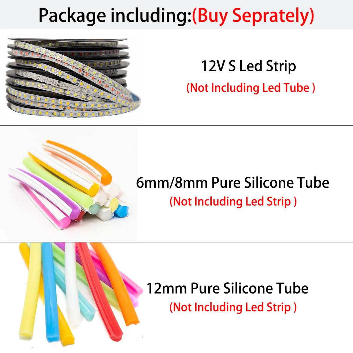 6mm 8mm 12mm Separate Flexible Silicone Neon Strip