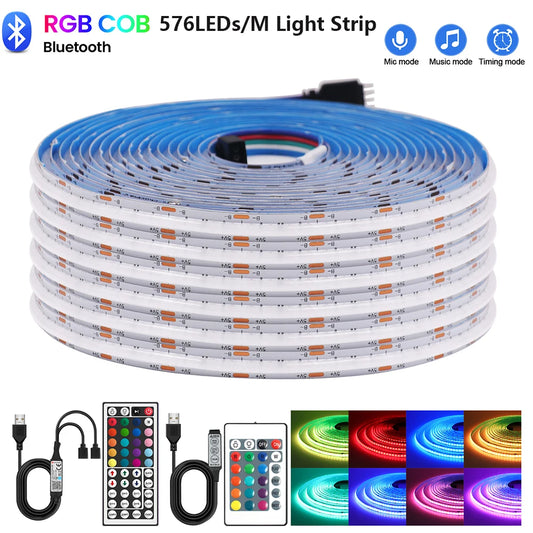 DC 5V USB RGB COB Light Strip 576LED/M Bluetooth APP 3key Controller