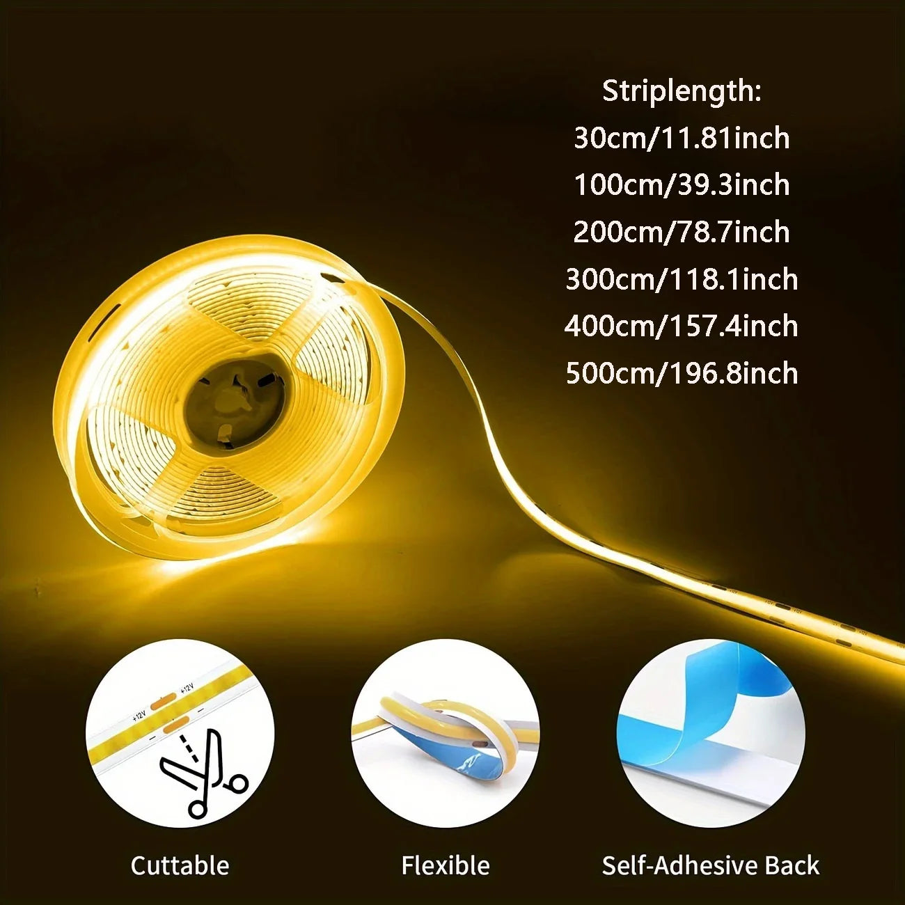 Flexible COB LED Lights Strip with Button Switch USB High Brightness