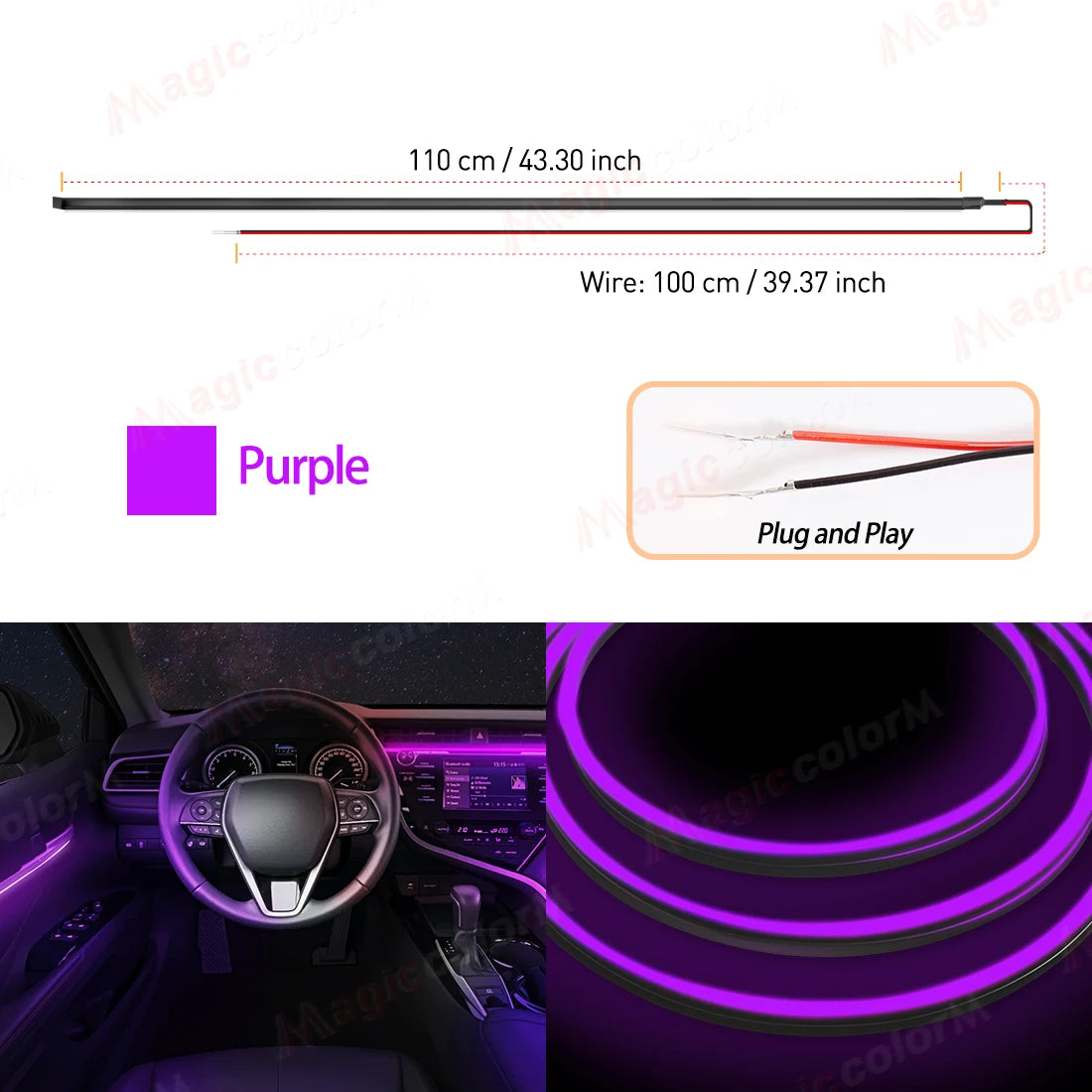 1.1M EL Wire Neon Ambient Light Car Interior Dashboard LED