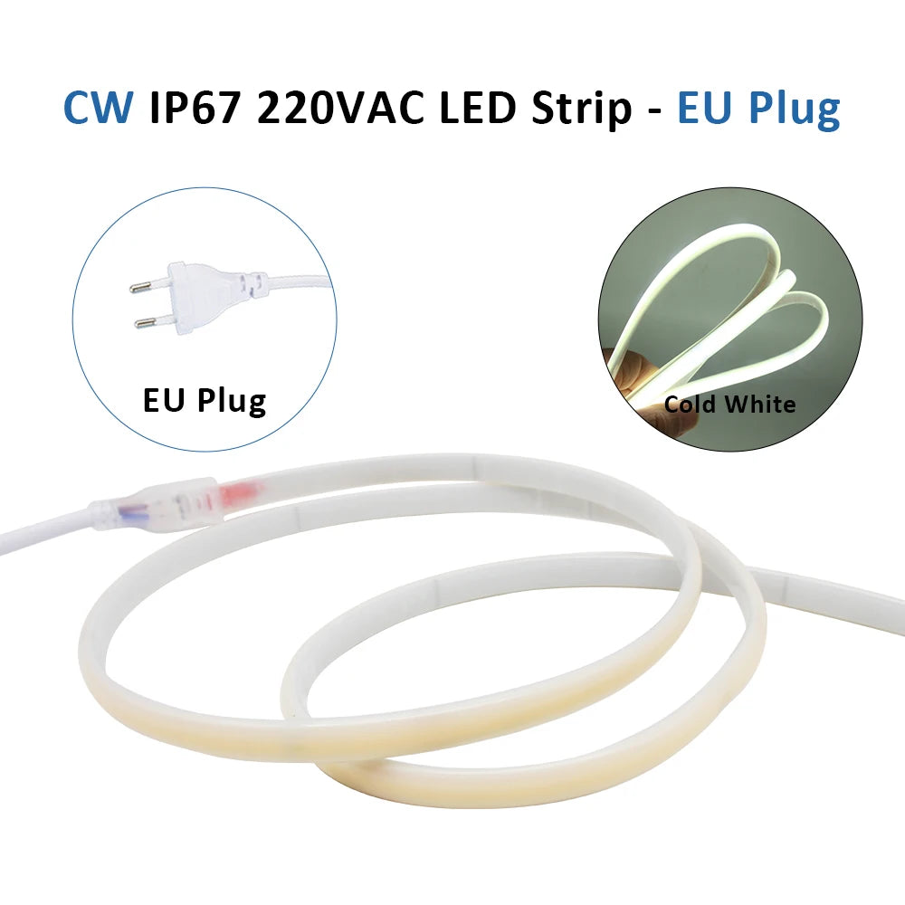 220V IP67 Waterproof COB Led Strip 3000K 4000K 6000K 240LEDs