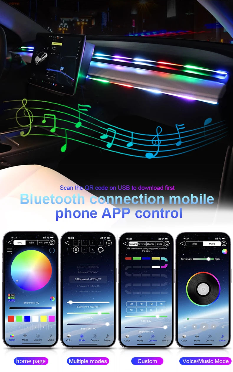 Led Streamer Car Ambient Light Full Color RGB Strip