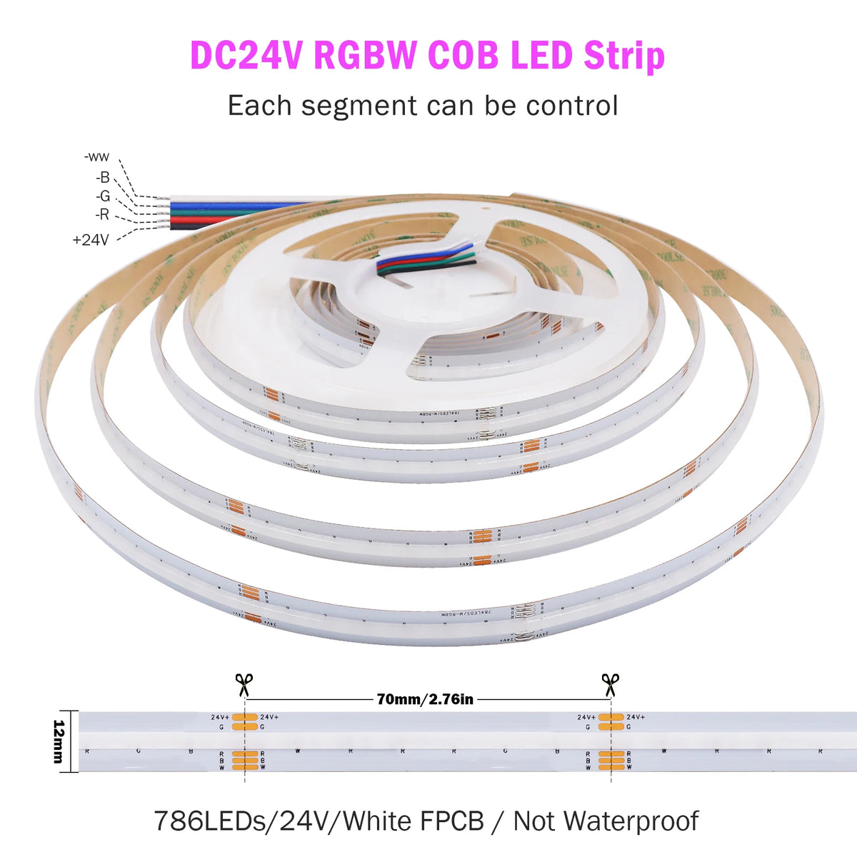 DC 12V 24V COB LED Strip RGBCCT High Bright Led Tape Diode