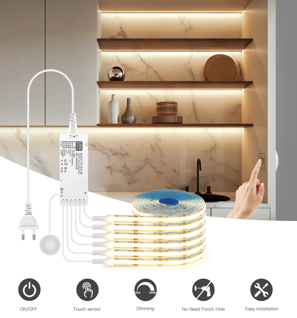 Smart Penetrable Wood COB LED Strip Touch Sensor Light