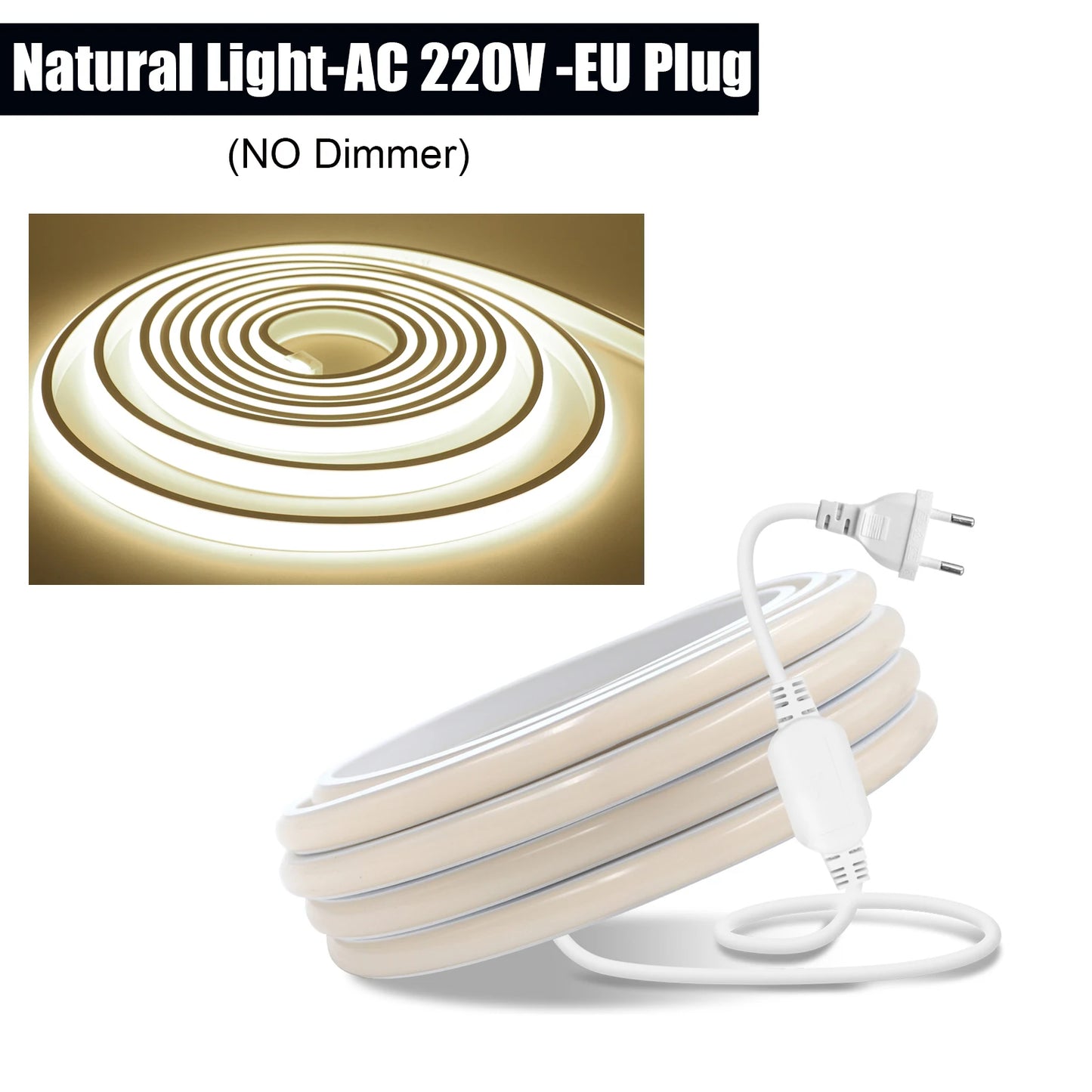 AC 220V Waterproof COB LED Strip Light With EU Switch Plug