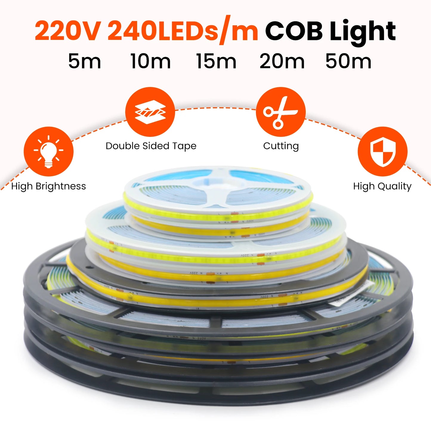 AC 220V COB Strip 240Leds/ Flexible Ribbon LED Light