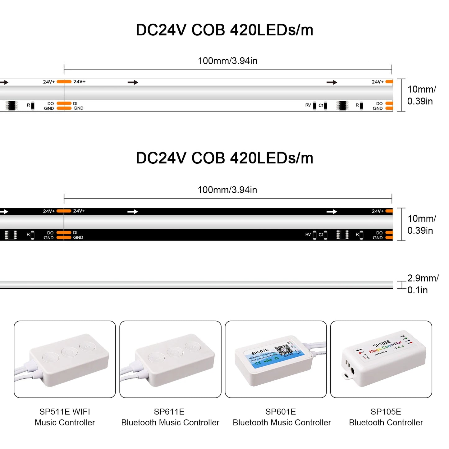 SPI COB LED Strip WS2811 RGB+IC Addressable 420LEDs