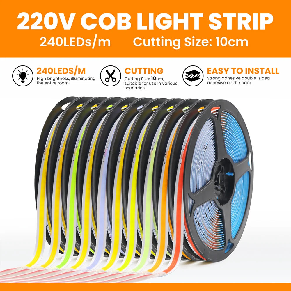 Led Strip COB 220V High Brightness Flexible Light Tape