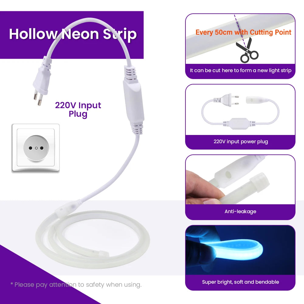 220V COB Neon Strip Light EU Plug Waterproof Outdoor