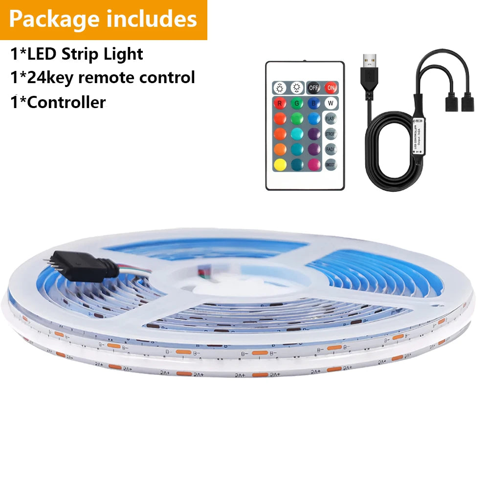DC 5V USB RGB COB Light Strip 576LED/M Bluetooth APP 3key Controller