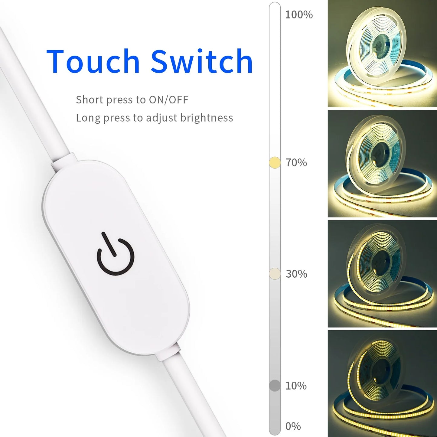 5V COB LED Strip Touch Dimmer USB Plug 320LEDs/m High Density