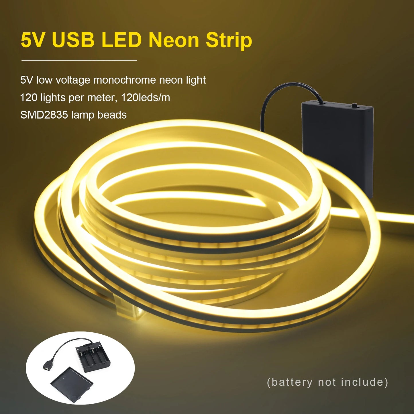 USB Neon LED Strip Light 5V 120LEDs Flexible Neon Rope Tape