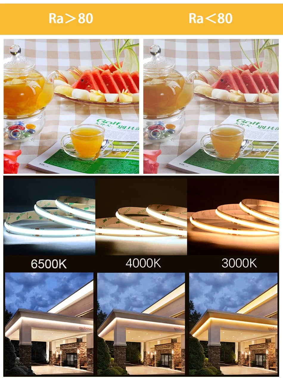 COB LED Strip Lights High Density Flexible LED Ribbon Tape