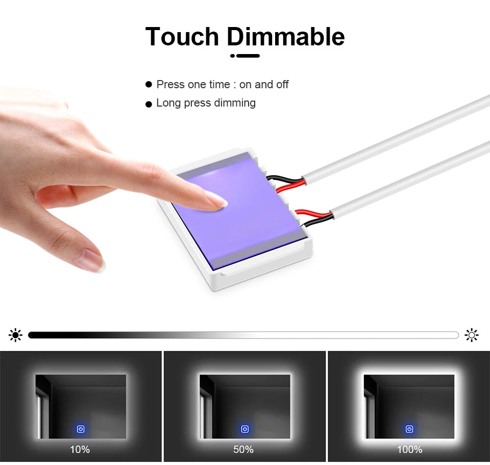 Touch Switch Makeup Mirror Light Dimmable 12V COB LED Strip Lights