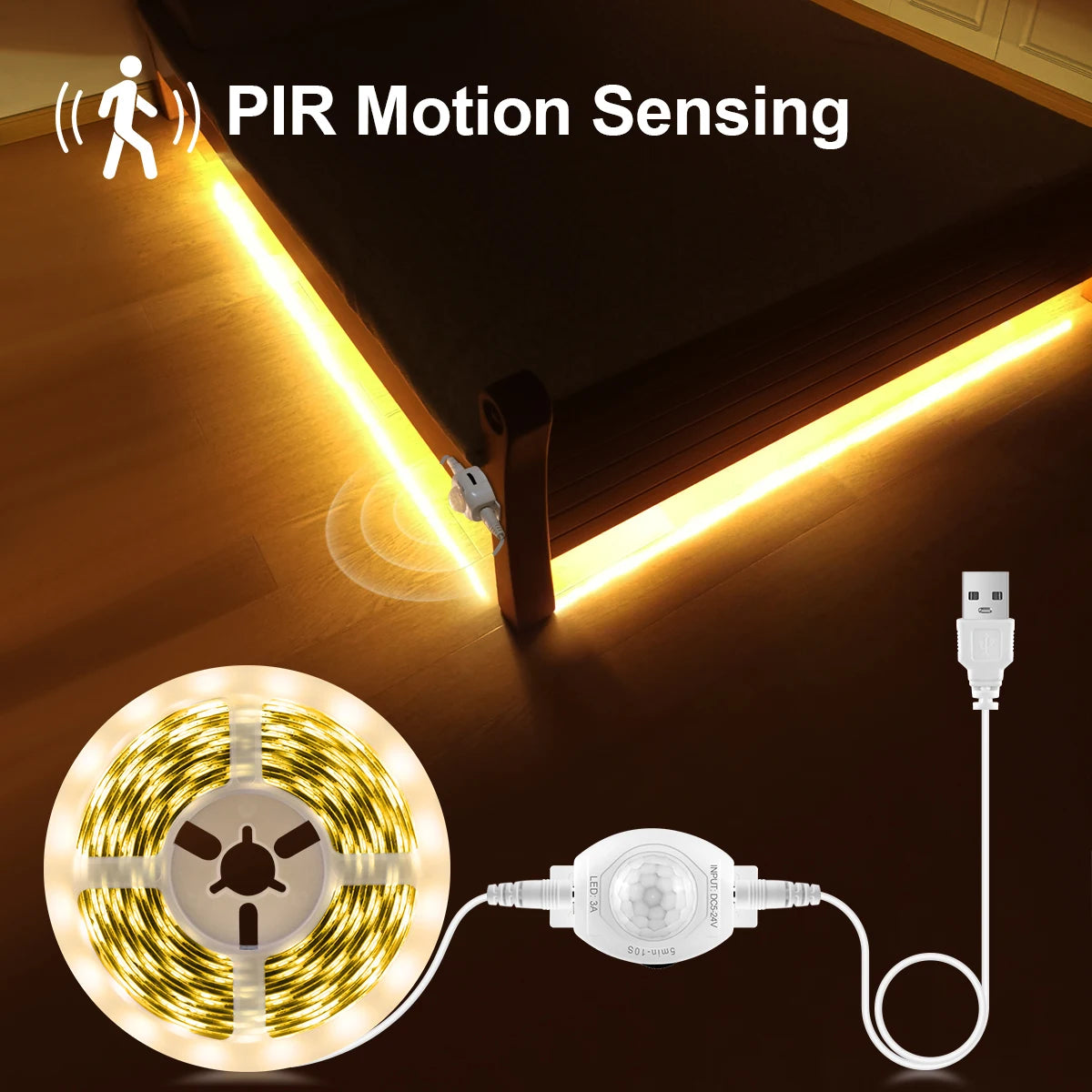 Sensor Slide Led Strip Wireless PIR Motion Sensor 5V USB LED Strip Light Flexible LED Tape ...