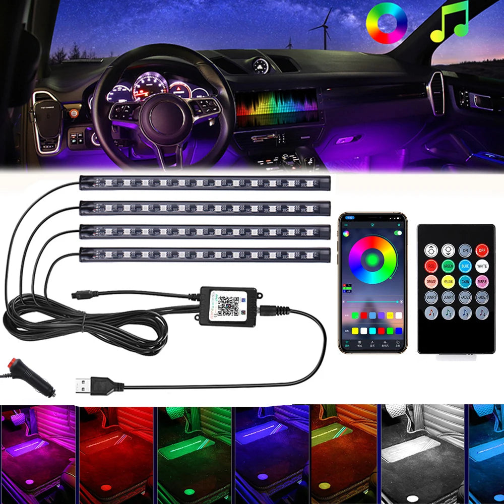 LED RGB Car Foot Ambient Light with USB Cigarette Automotive