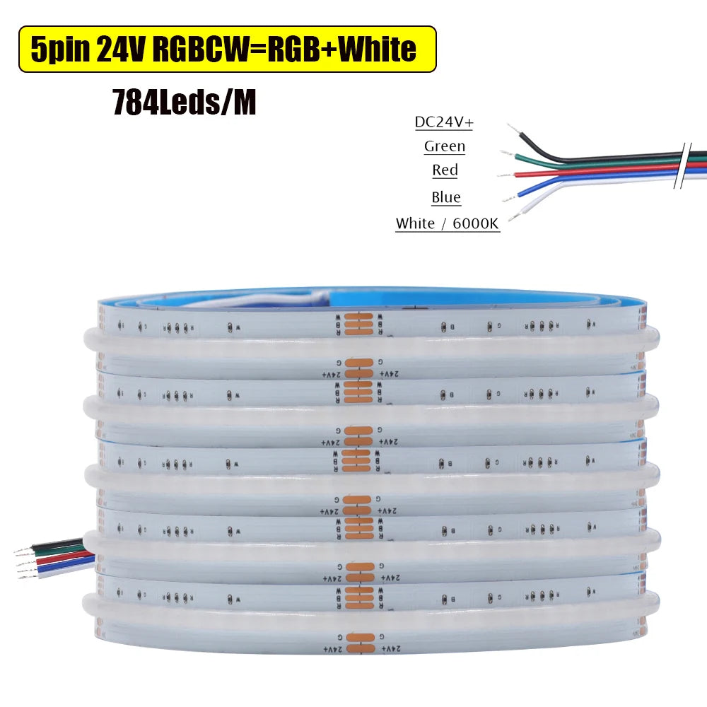 DC 12V 24V COB LED Strip RGBCCT High Bright Led Tape Diode