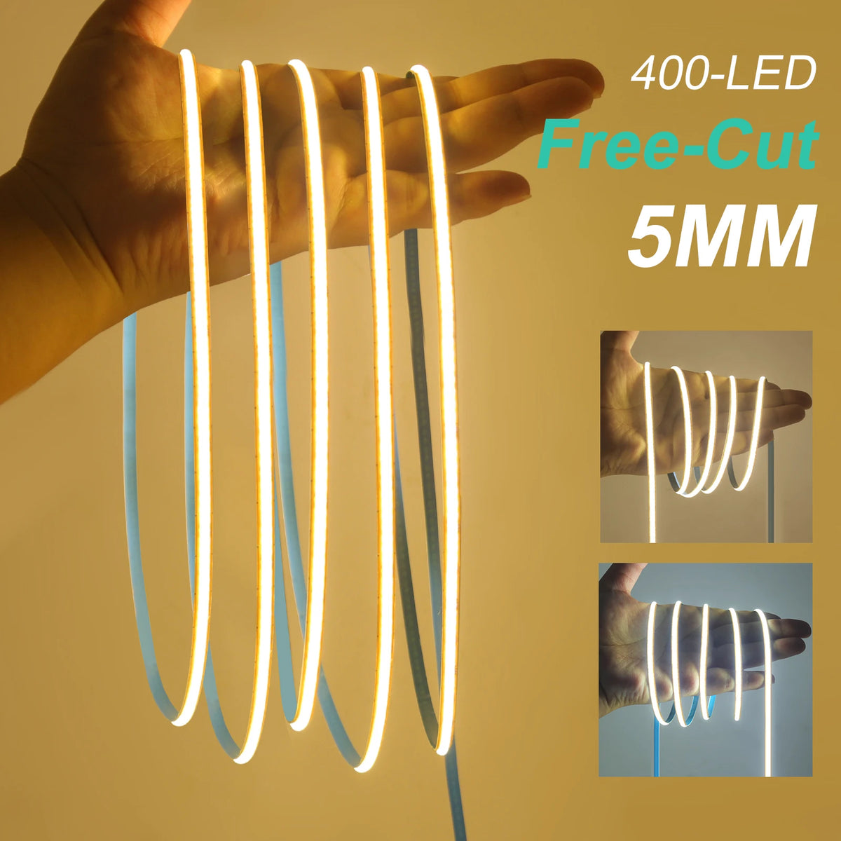 5MM COB LED Strip Light 12V 24V 400LEDS/M Flexible Ribbon Rope LED Light