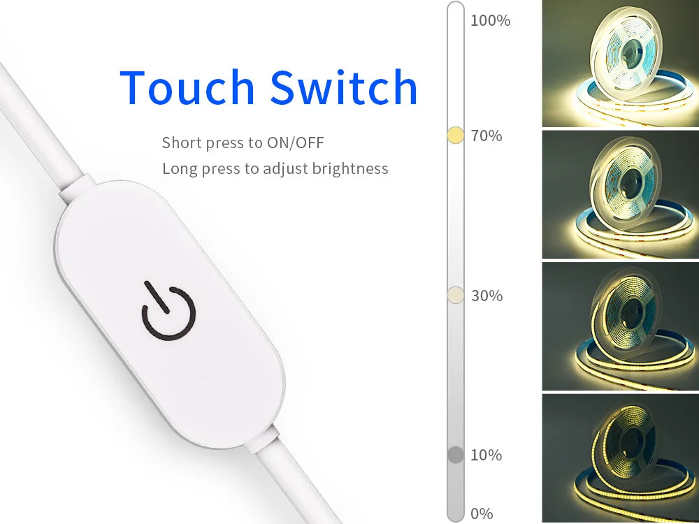 5V COB LED Strip Touch Dimmer USB Plug 320LEDs/m High Density