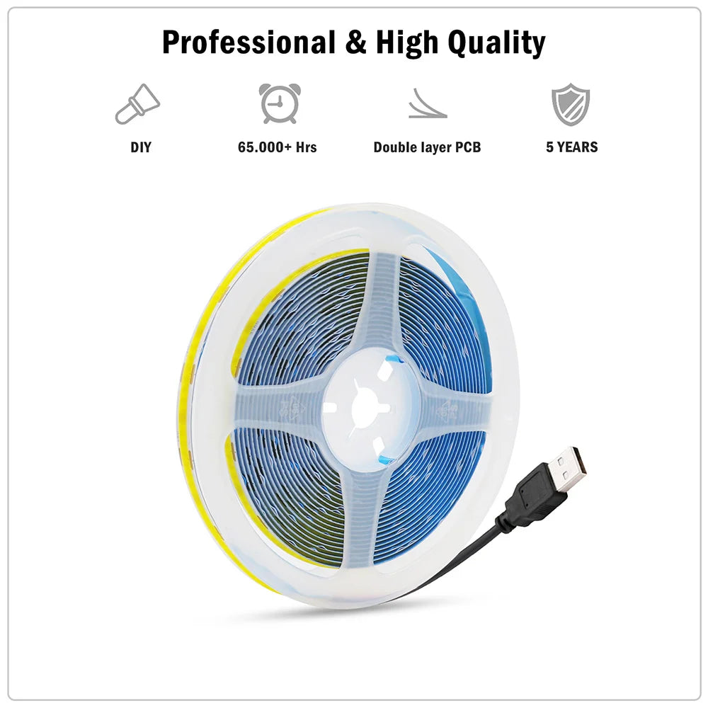 5V USB COB LED Strip Light 320LEDs Ribbon Tape Linear Lighting